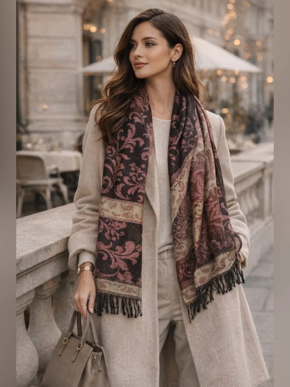 Pashmina Silk Scarf Wrap Shawl Reversible Boho Fringe Luxury Poncho Festival OS